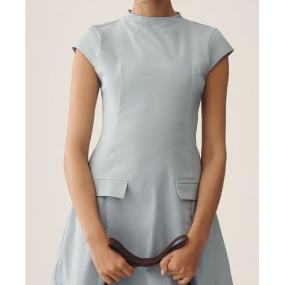 Maeve Anthropologie | Light Blue Mock Neck Cap Sleeve Mini Dress | Size M